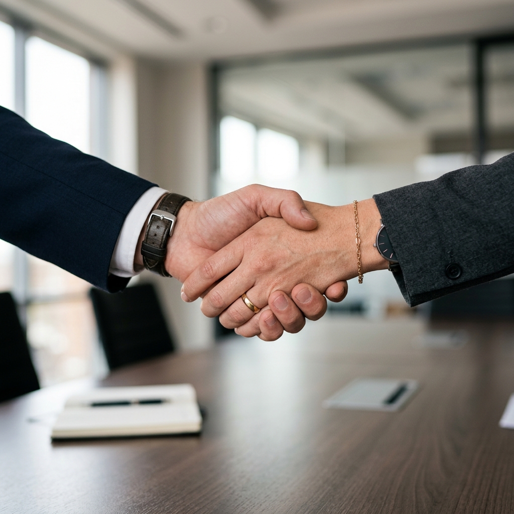 Close-up of two young professionals shaking hands